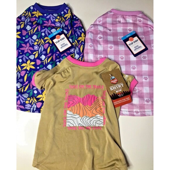 New Dog Clothing Lot 3 Pieces Shirts Floral Plaid Outfits Puppy Doggie Small - Picture 1 of 9